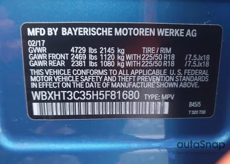 2017 BMW X1 xDrive28I from USA, damaged, VIN WBXHT3C35H5F81680
